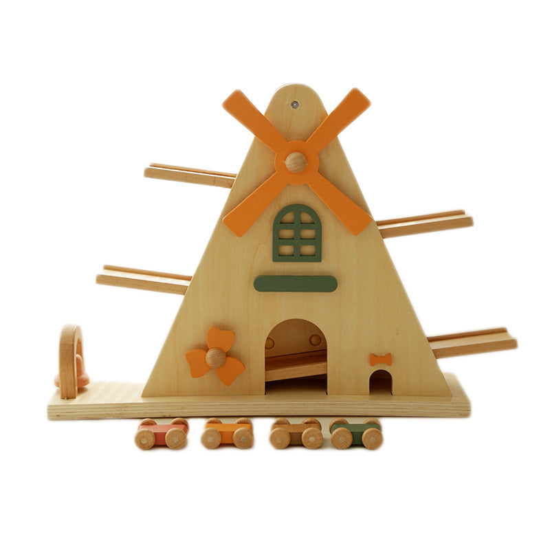 Baby Wooden Windmill Track Gliding Car Toy