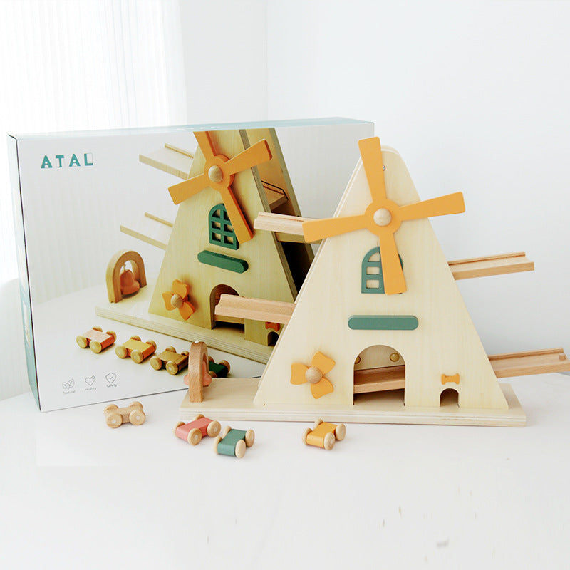 Baby Wooden Windmill Track Gliding Car Toy