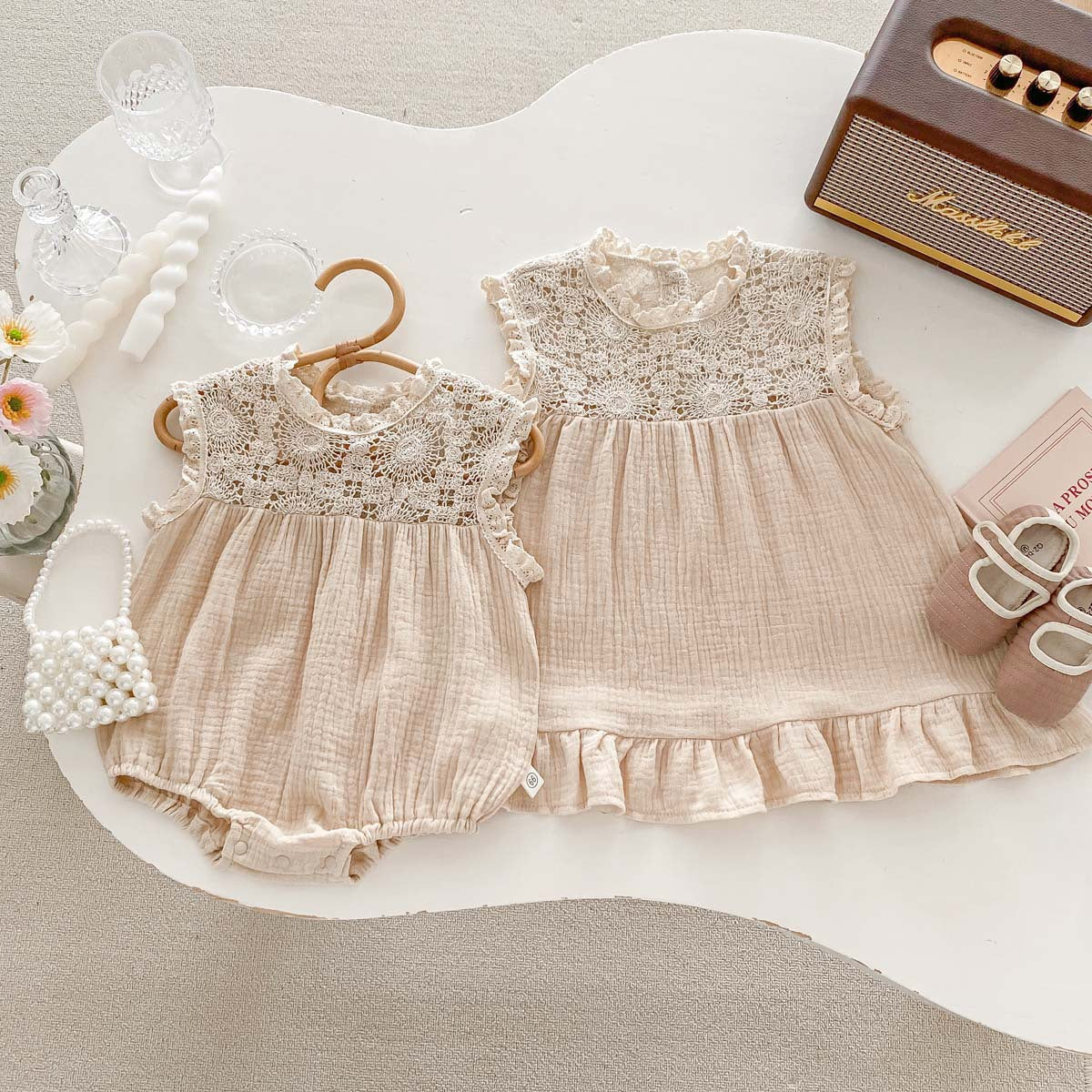 Baby Girl Waffle Lace Romper