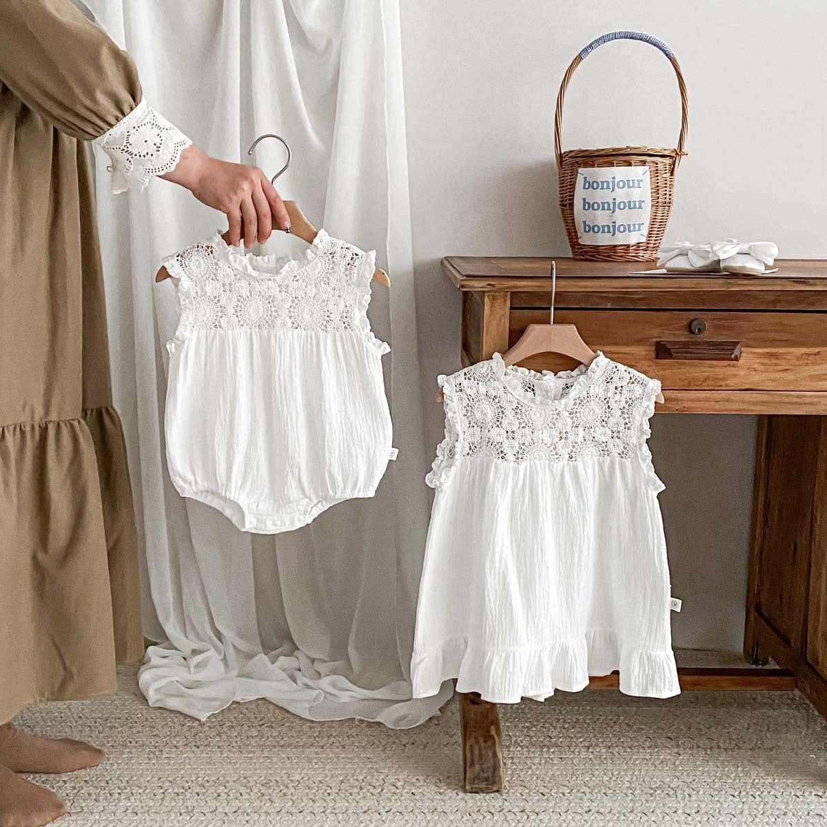 Baby Girl Waffle Lace Romper