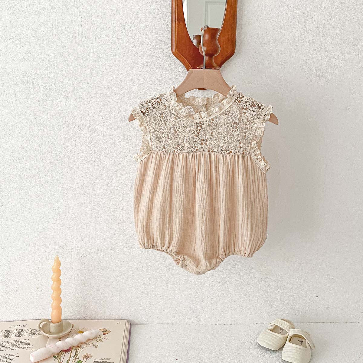 Baby Girl Waffle Lace Romper