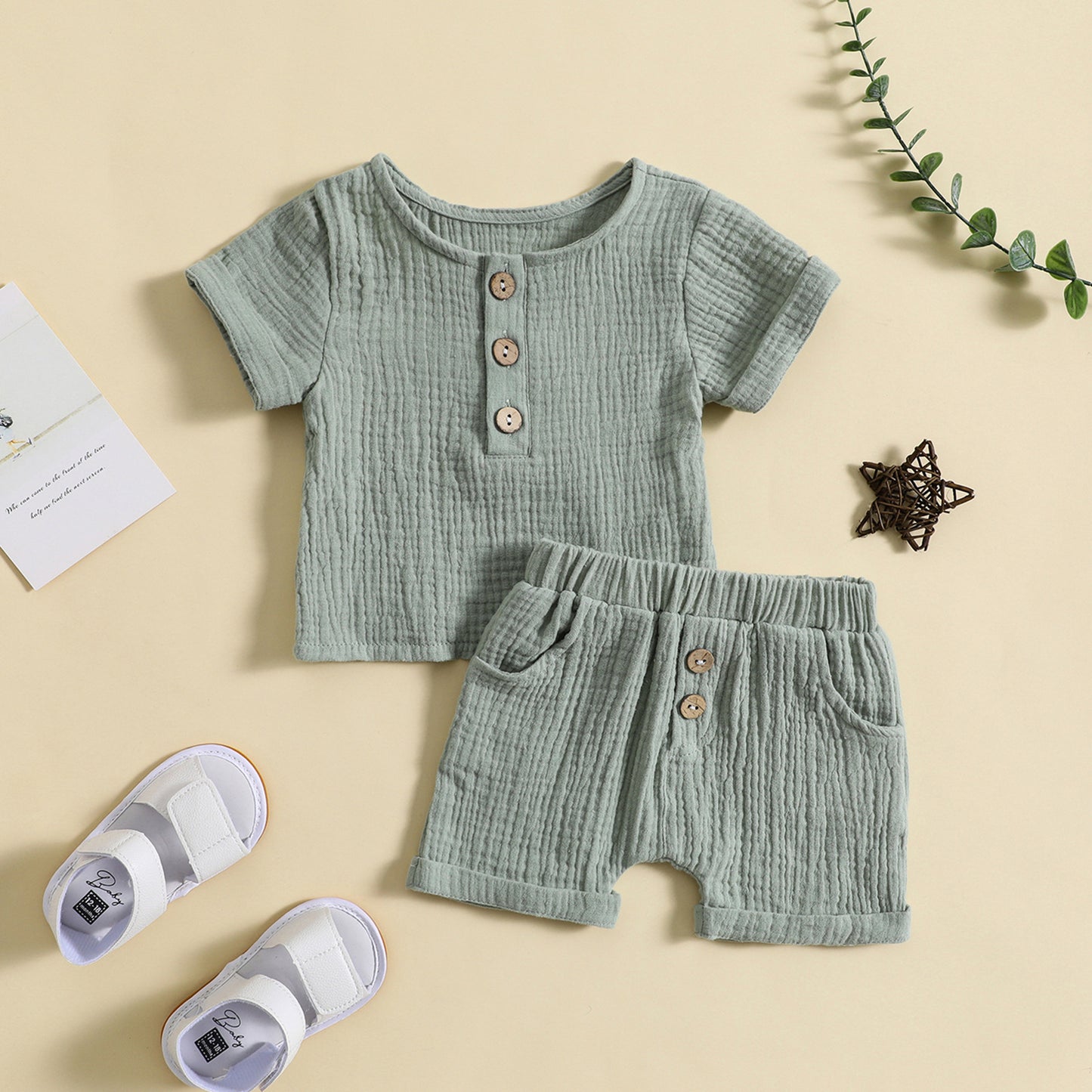 Summer Cotton And Linen T-shirt Shorts Infant & Toddler Leisure or Pajamas