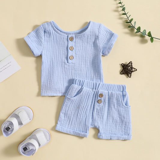 Summer Cotton And Linen T-shirt Shorts Infant & Toddler Leisure or Pajamas