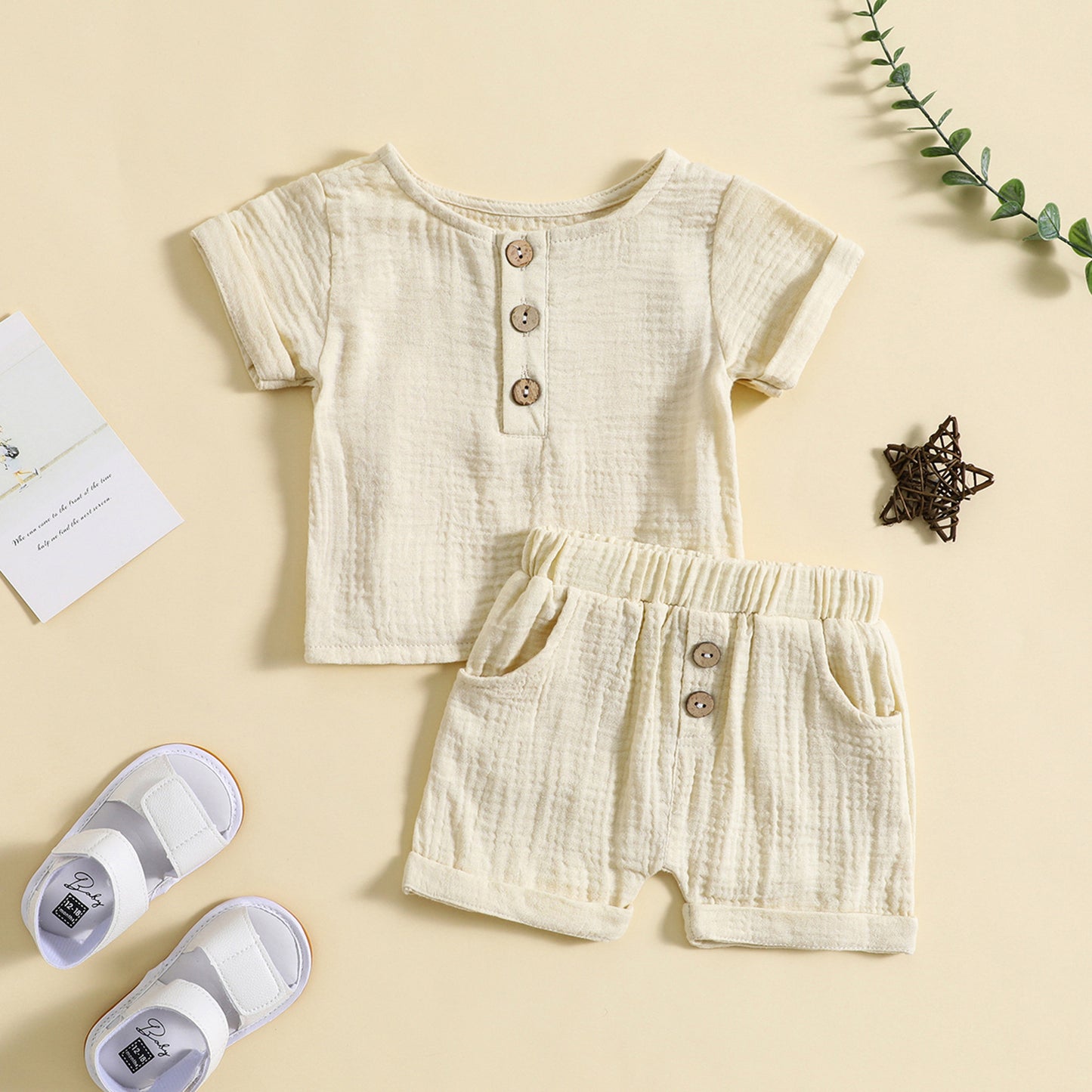 Summer Cotton And Linen T-shirt Shorts Infant & Toddler Leisure or Pajamas