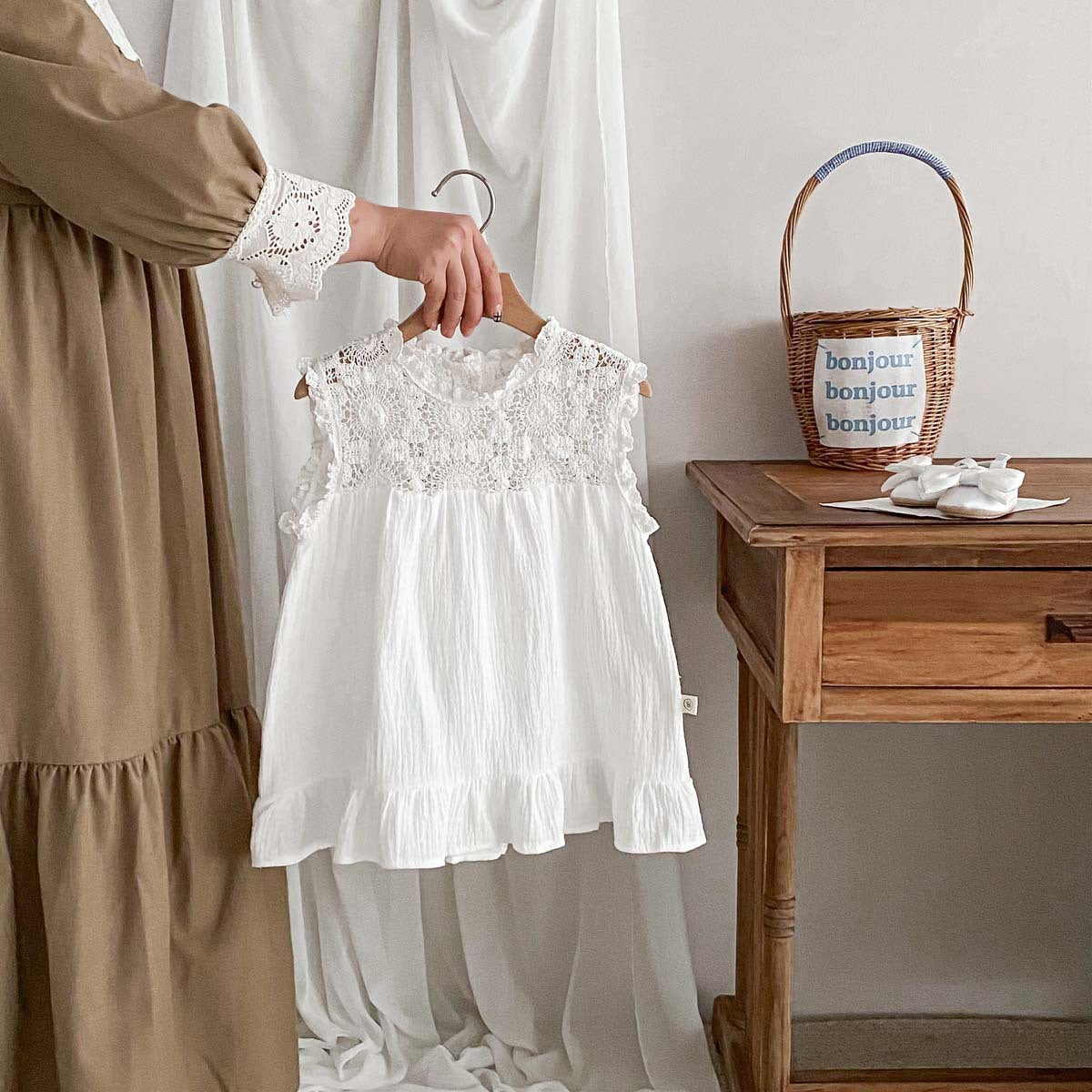 Baby Girl Waffle Lace Romper
