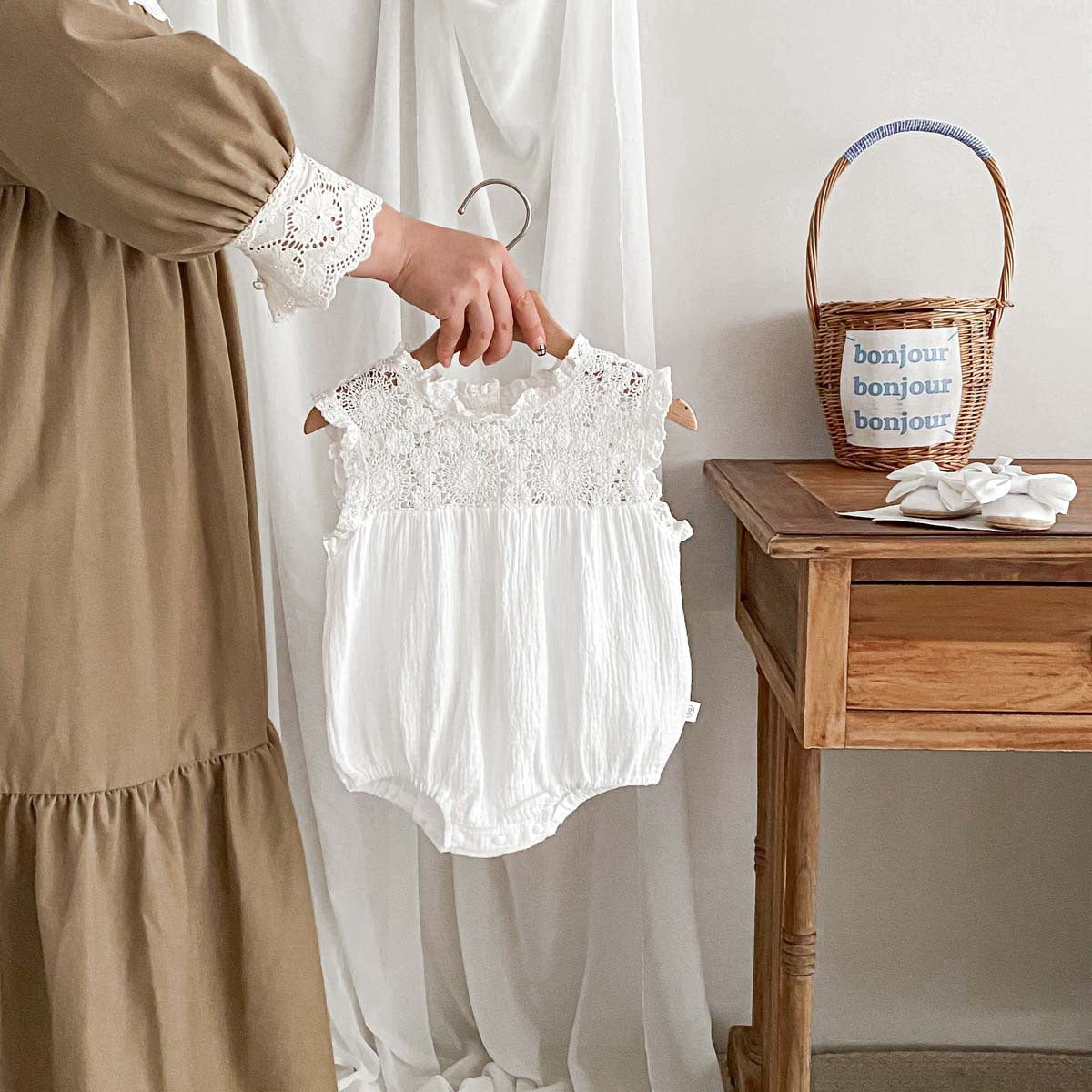 Baby Girl Waffle Lace Romper