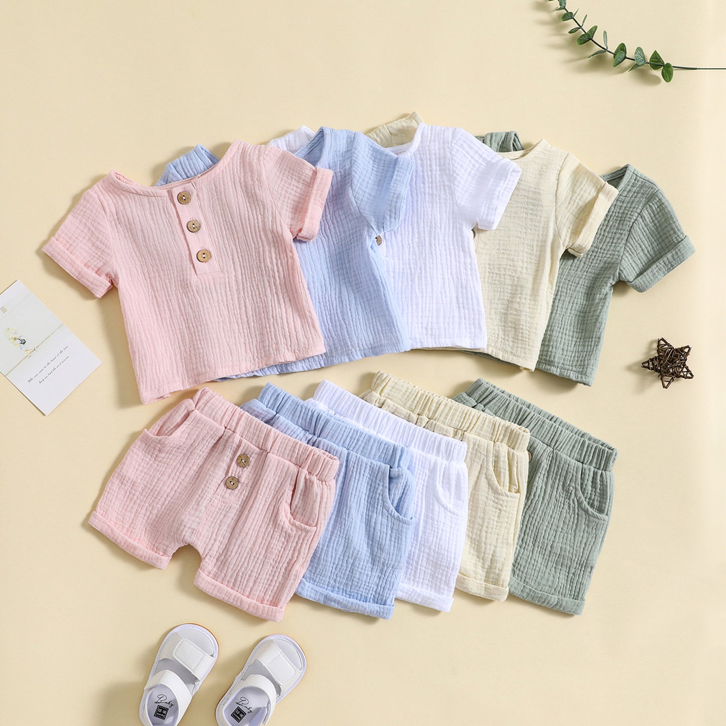 Summer Cotton And Linen T-shirt Shorts Infant & Toddler Leisure or Pajamas
