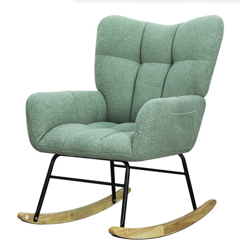 Teddy Fabric Rocking Chair, Modern Rocking Accent Chair For Nursery, Living Room, Bedroom, Light Geen